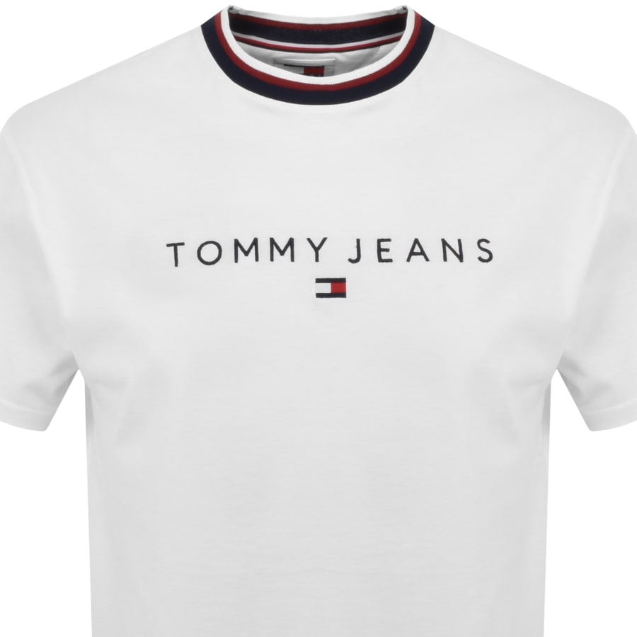 Tommy Jeans linear logo ringer T shirt in White